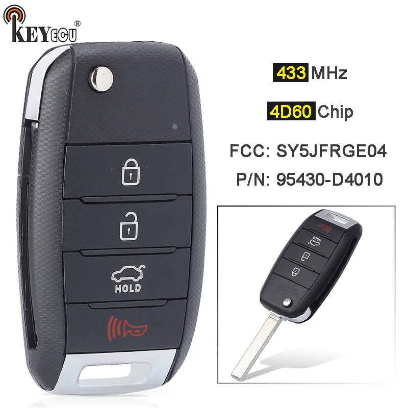 KEYECU 433MHz 4D60 Chip P/N: 95430-D4010 FCC ID: SY5JFRGE04 Replacement Remote Key Fob for Kia Optima 2016 2017 2018 2019 2020