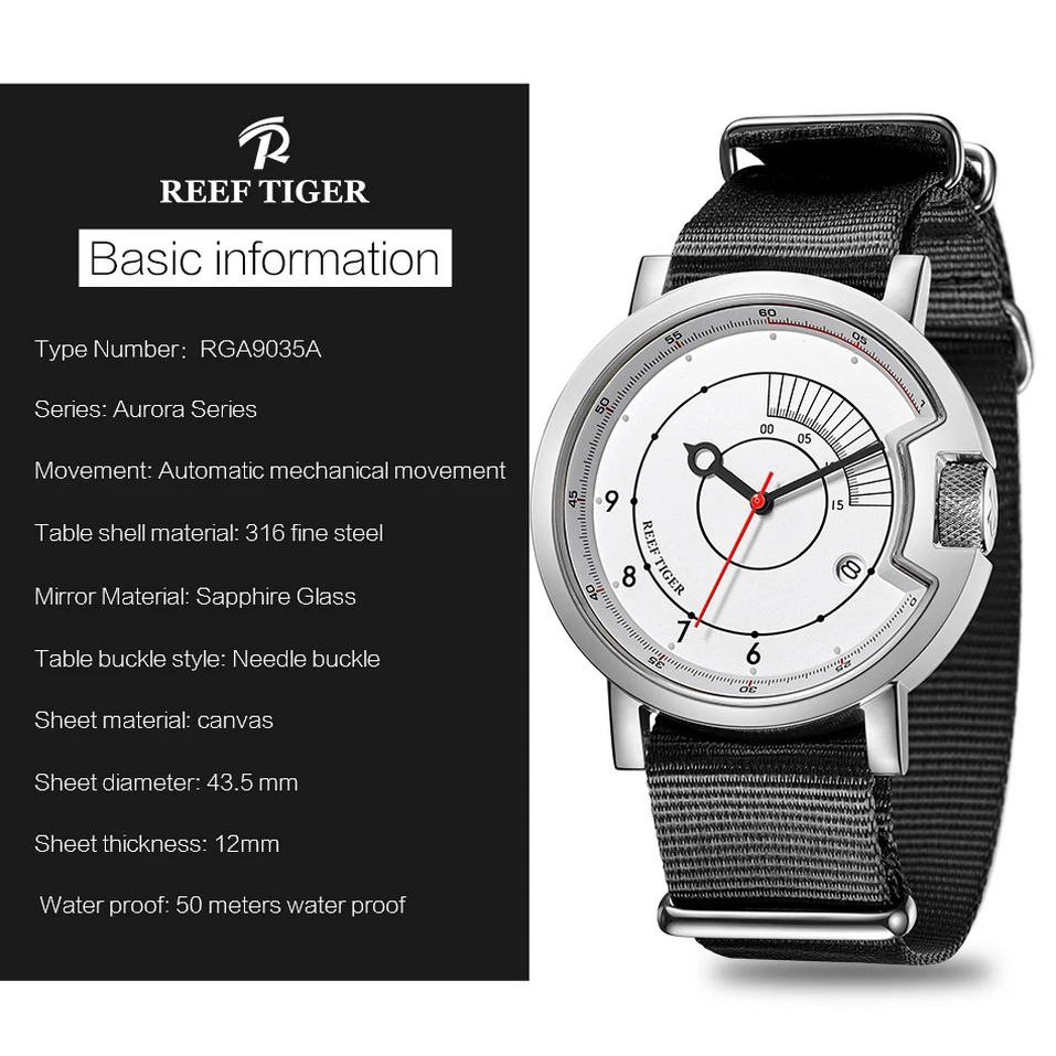 Reef Tiger orologi da polso da uomo, orologio automatico da uomo sportivo orologio da polso meccanico orologio impermeabile orologio militare relogio