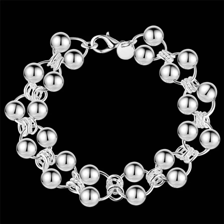 925 Sterling Silver Exquisite Fashion Hook Round Double Bead Transfer Bead Couple Bracelet Party Gift High Quality Jewelry