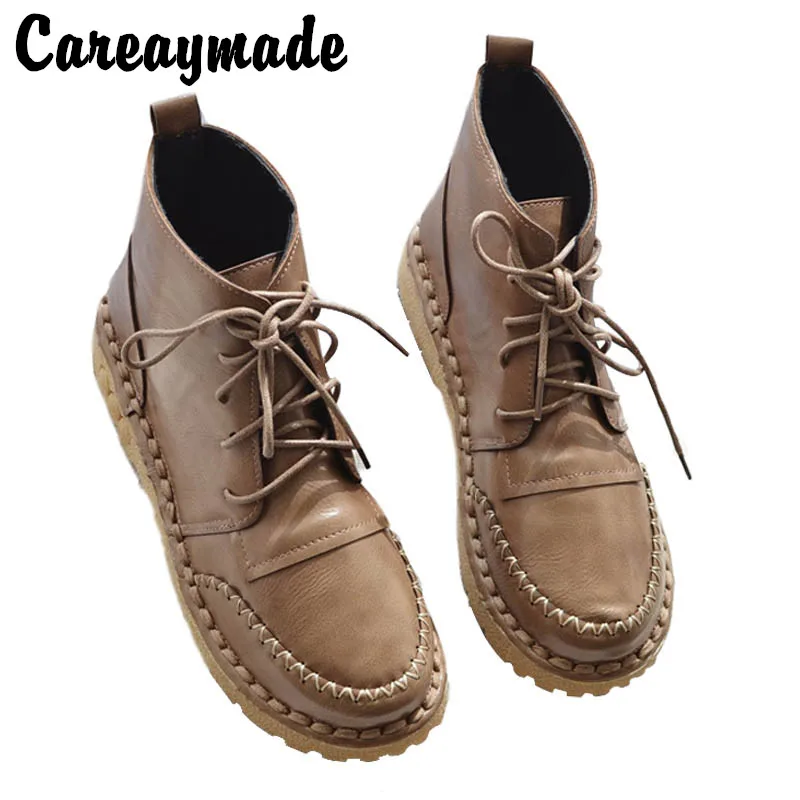 Careaymade-Autumn&winter short tube retro boots comfortable flat bottom lace up women's boots colored leather boots women's Boot