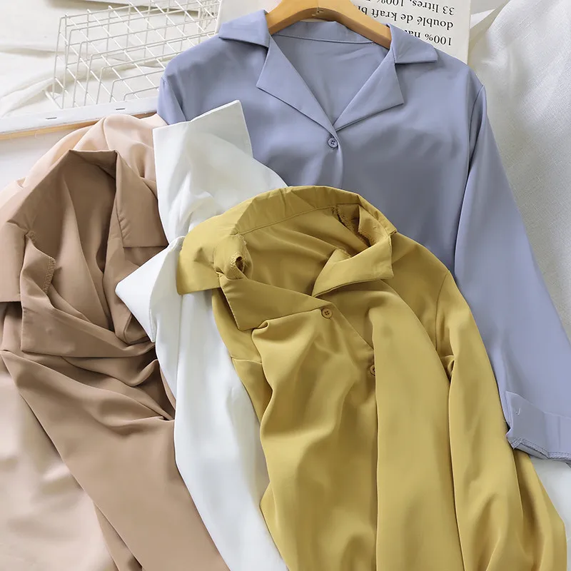 New Spring Autumn Women White Shirt Tops Solid Casual Chiffon Blouse Female Long Sleeve Shirts All Match OL Office Blusa AB1733