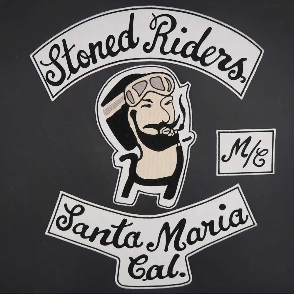 Stoned Riders Santa Maria Cal MC Motorcycle Biker Patch Large Embroidered Badge for Clothing Hat Bags