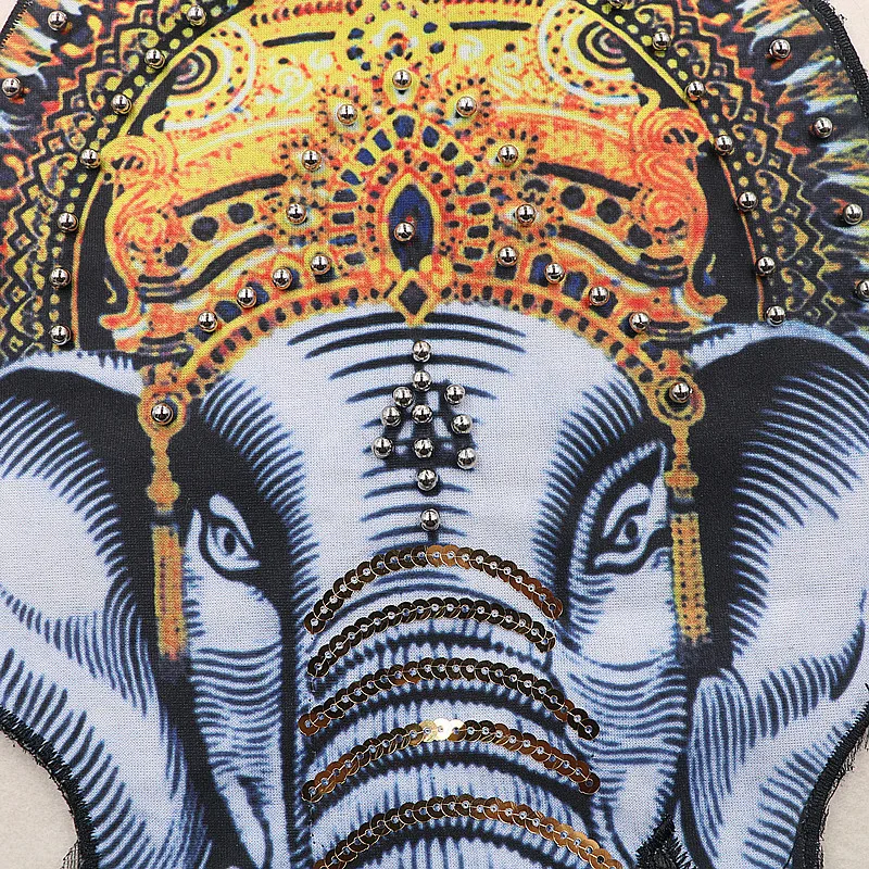 26*37.5CM Handmade Beaded Elephant Beaded Patches For Clothes Sew On Embroidered Fabric Badges Applique DIY Apparel Accessory