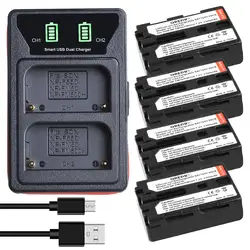 4 Pcs NP-FM50 NP FM50 FM55H Camera Battery + LED Dual USB Charger with type-C port for Sony NP-FM51 NP-FM30 NP-FM55H DCR-PC101