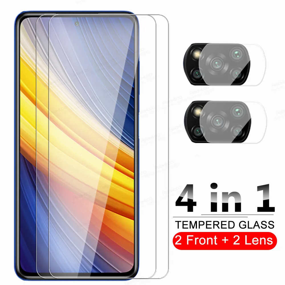 4 in 1 Camera Tempered Glass For Xiaomi Poco X3 Pro M4 F3 M3 F1 Poxo X4 5G Poko M 4 F X 3 NFC Screen Protector Protective Film