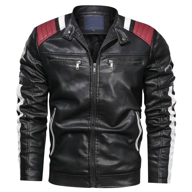 

6XL Leather Jacket Men Stand Collar Thick Leather Jacket Coat Men Patchwork Fashion Biker PU Leather Jacket chaqueta cuero hombr