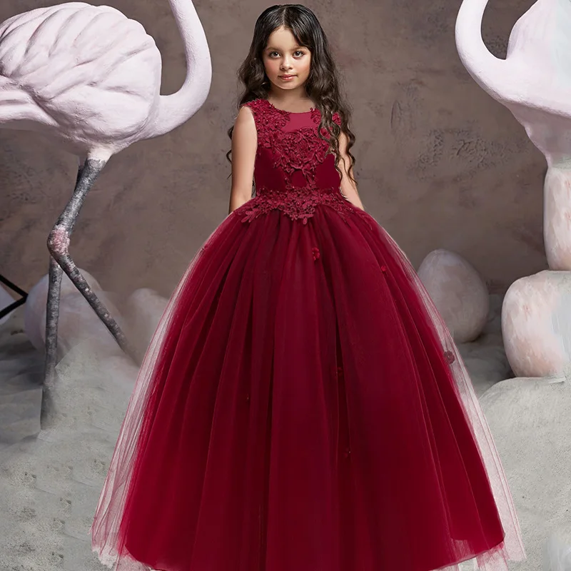 Formal Kids Long Bridesmaid Dress For Children Costume Floral Prom Princess Dresses Vestido Girl Party Wedding Evening Gown