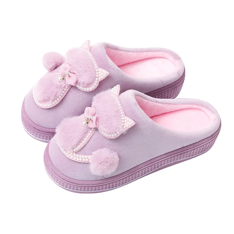 

Cat Winter Felt Slippers Women Indoor Home Shoes Warm Soft Platform Shoes Furry Slides Cotton Home Shoes Floor Slipper Snow Warm