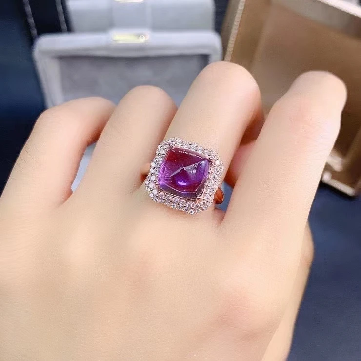 KJJEAXCMY fine jewelry 925 sterling silver inlaid natural amethyst women trendy fresh Sugar tower ring pendant suit support dete