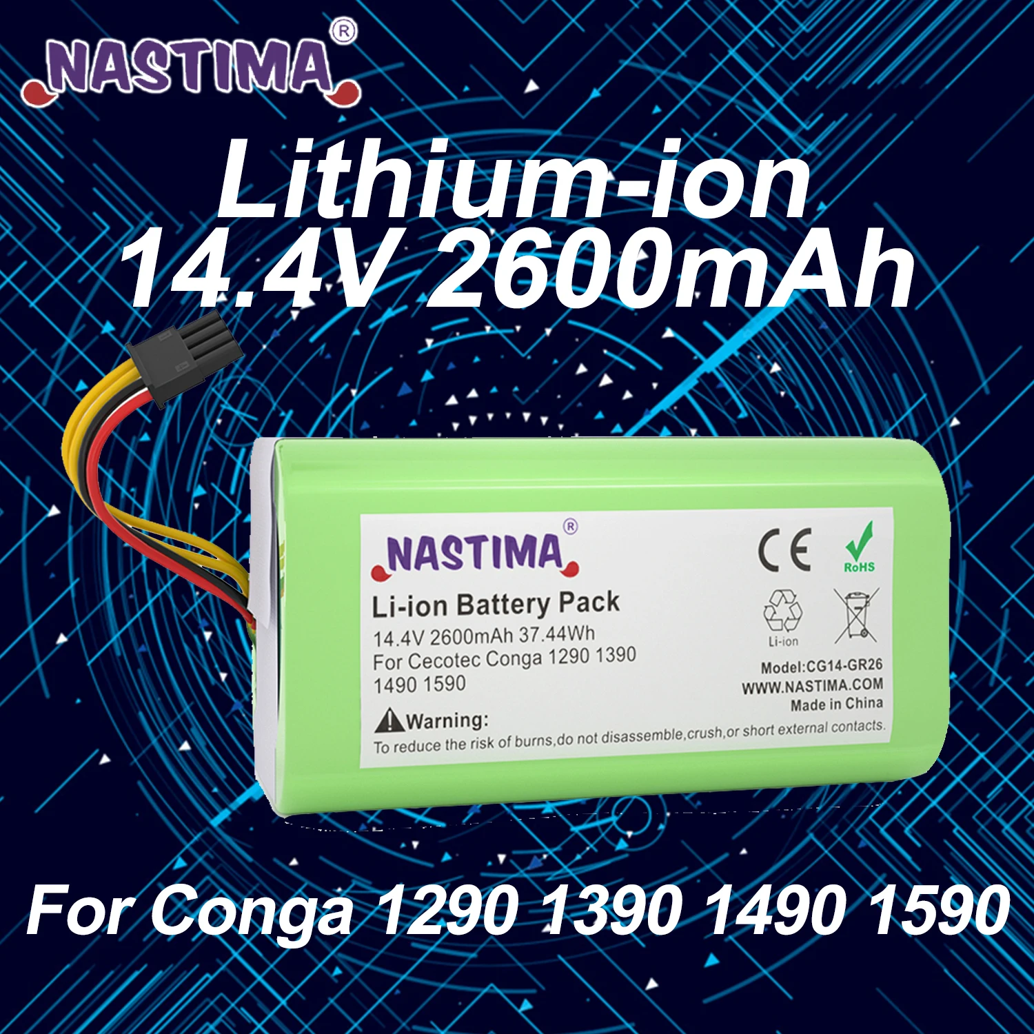 Nastima 14.4V 2600mAh akumulator litowo-jonowy zamiennik do odkurzacza Cecotec Conga 1290 1390 1490 1590 4S1P 18650 akumulator litowo-jonowy