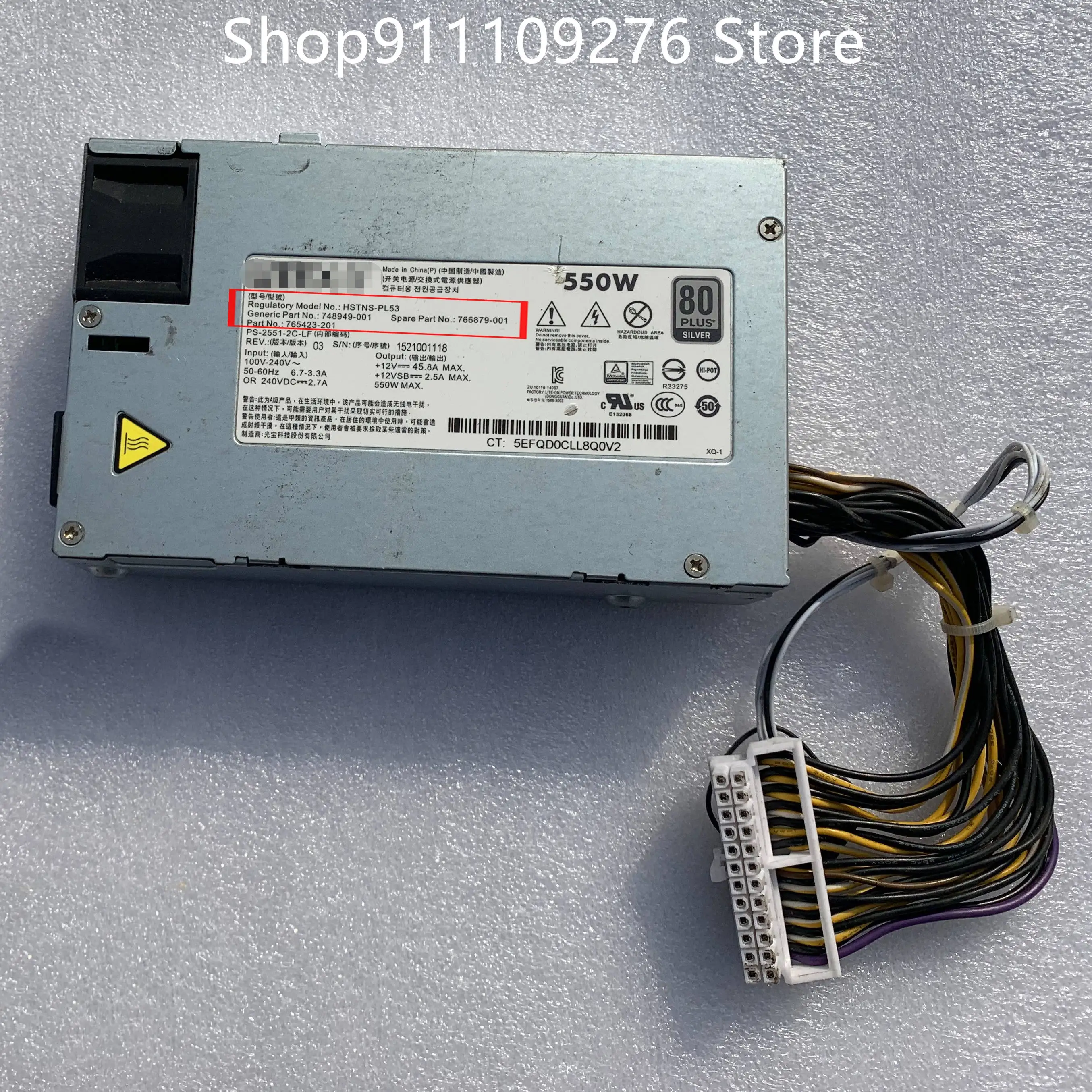 Original PSU for HP DL180 Gen9 HP HSTNS-PL53  550w Silver Power Supply 748949-001 766879-001 765423-201