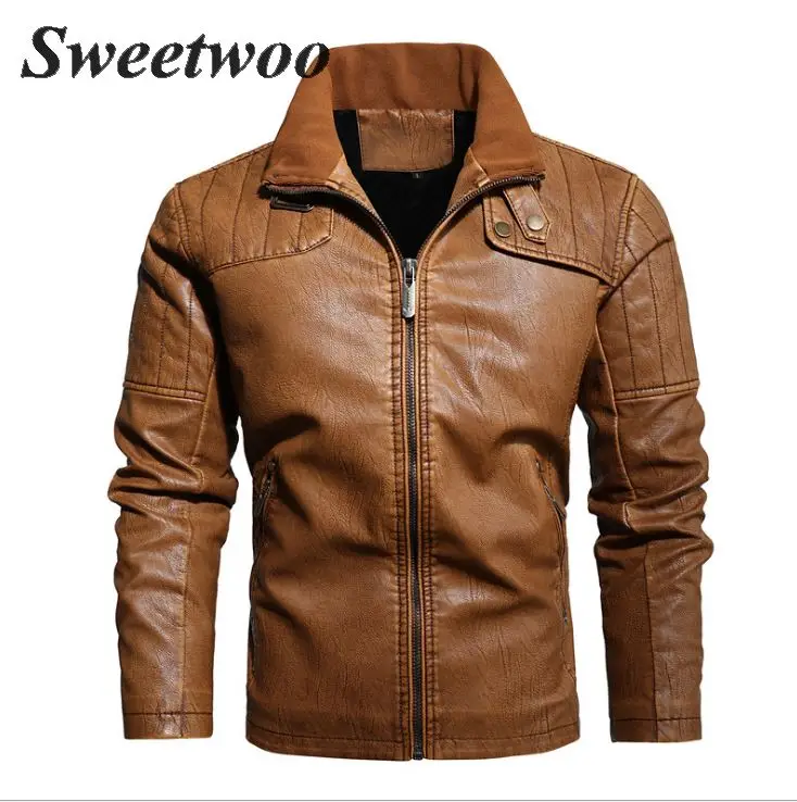 

2020 Winter New Men's Bomber Jacket Fashion Thick Warm Motorcycle Jacket Fleece Faux Fur Collar Jackets Coat