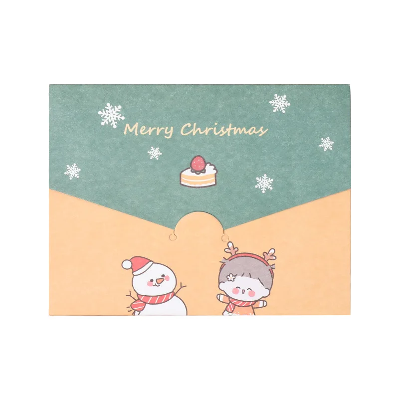 Cartoon Merry Christmas Postcard Christmas Tree Snowman Elk Greeting Cards Foldable Happy New Year Best Wishes Handmade Envelope