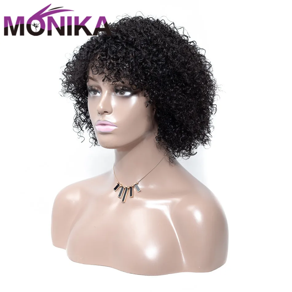 Monika Wig Brazilian Curly Human Hair Wigs Natural Color Machine Made Short Wigs for Women Non-Remy Hair Sassy Curl 150% Density