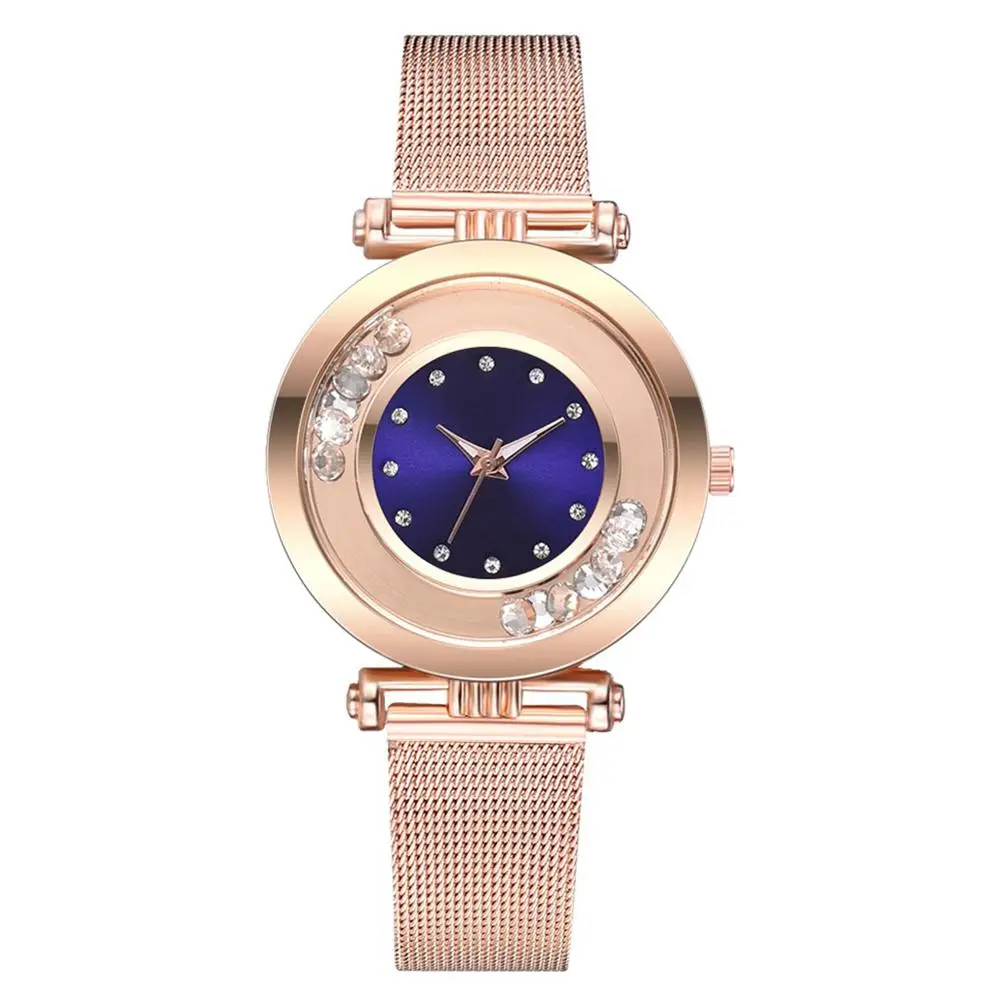 Montre-bracelet à Quartz analogique en alliage et maille pour femmes, perles de strass, cadran rond, tendance, cadeau de luxe de noël