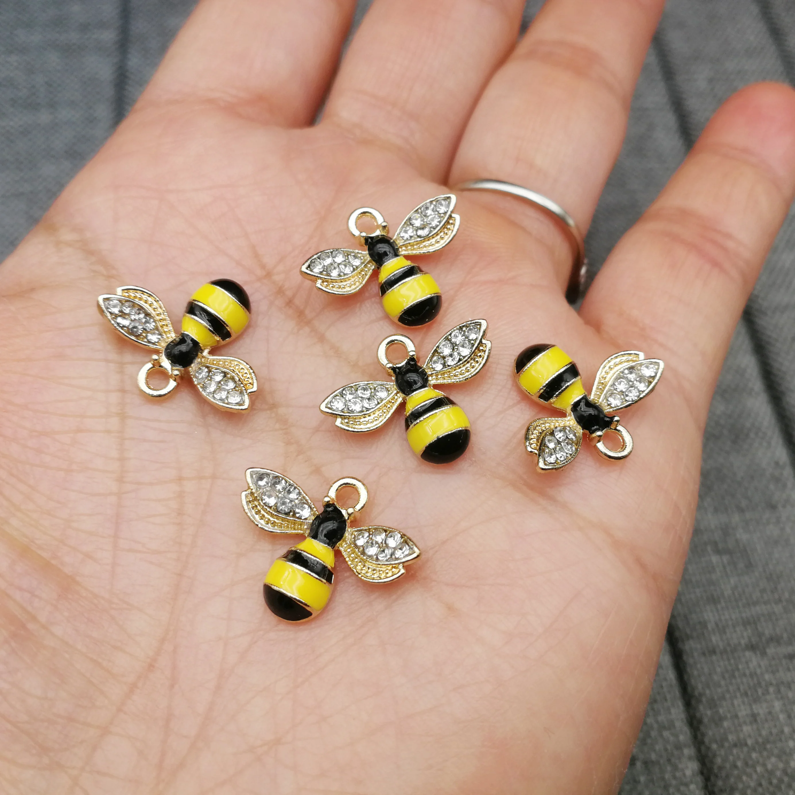 Crystal Enamel Bee Charms for Jewelry Making and Crafting Charm Fashion Pendant DIY Insect Jewelry Findings Accessories 5PCS