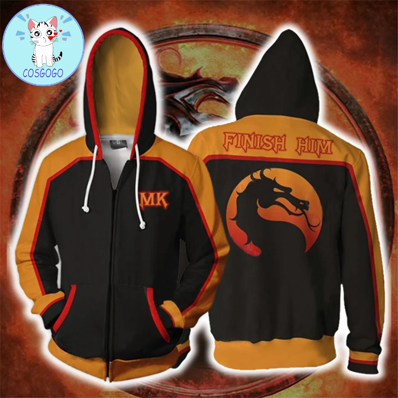 COSGOGO Game Mortal Kombat Cosplay Dragon Badge Zipper Hoodie Men and Women Casual Sports Sweater Anime Apparel 3D Print New