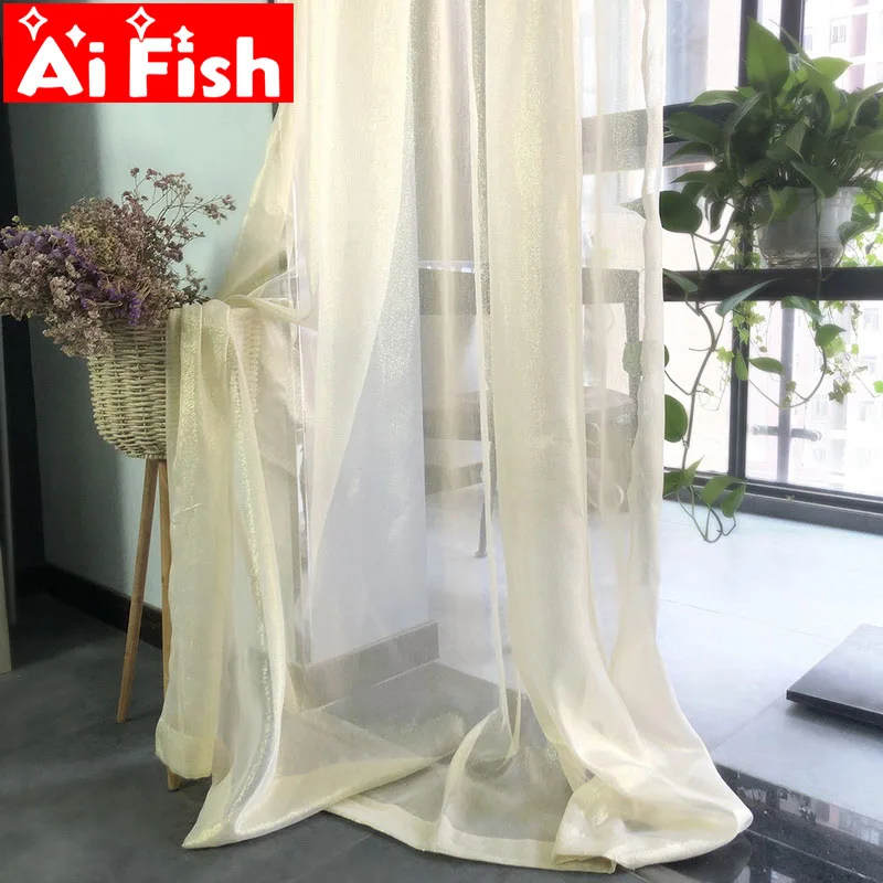 Modern Solid Gold Wire Curtains For Room, Window Treatments Tulle Living Room Drapes ,Beige Thin Sheer Kitchen Sheer Decoration