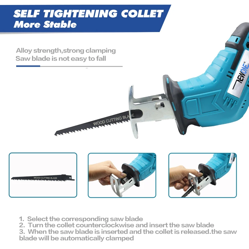 NEWONE Cordless Reciprocating Saw Compatiable With Makita 18V Battery Self-locking Chuck 10mm Stroke LED Lighting