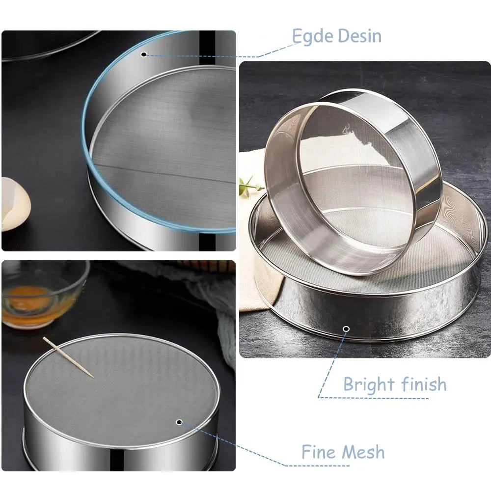 4-300M Round 304 Stainless Steel Flour Sieve Kitchen Food Bean Filter Screen Lab Powder Filter Sieve Strainer Sifter Baking