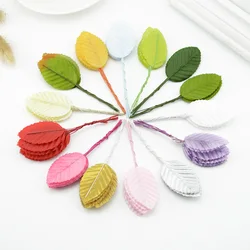 30pcs Artificial Flowers Green Rose Leaf Gold Fake Silk Floral Wedding Decorative Home Decoration Accessories