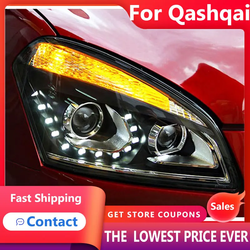 هانا لنيسان Dualis المصباح 2007-2016 قاشقاي LED المصباح DRL ثنائية زينون العارض عدسة اكسسوارات السيارات