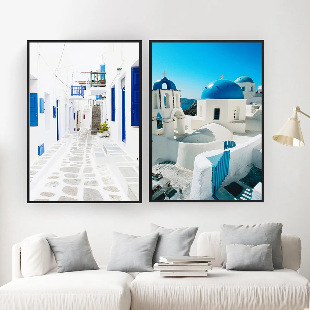 

Wall Art Picture Modern Nordic Greece Beautiful Blue Sea View Landscape Poster Nordic Canvas Painting For Living Room Home Decor
