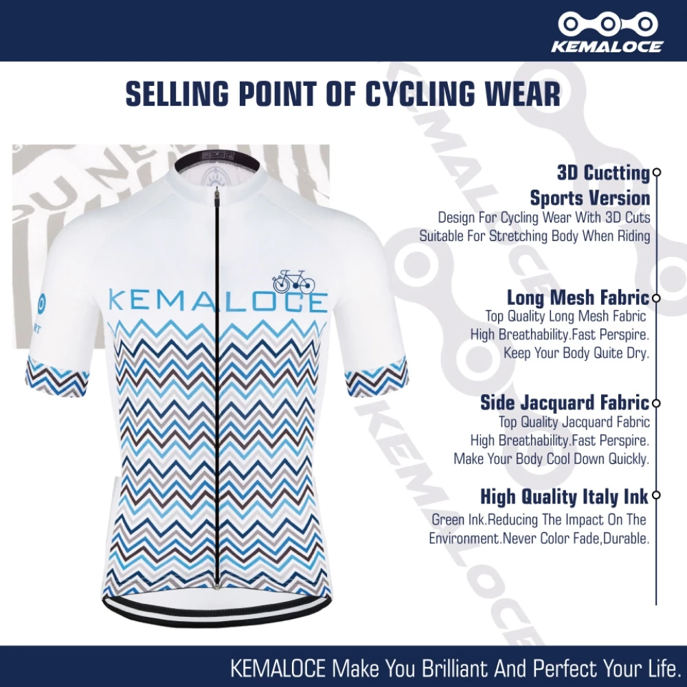 KEMALOCE Bike Jersey Classical Team Breathable Coolmax White Dry Fit Cycle Shirt Top Short Sleeve Race Bike Wear Uniforms