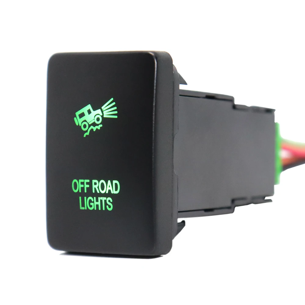 12V Off Road Lights Pushbutton Switch ON-Off Green LED Lights with Connector Wire For Toyota Rav4 Prado 150/200 Series Camry