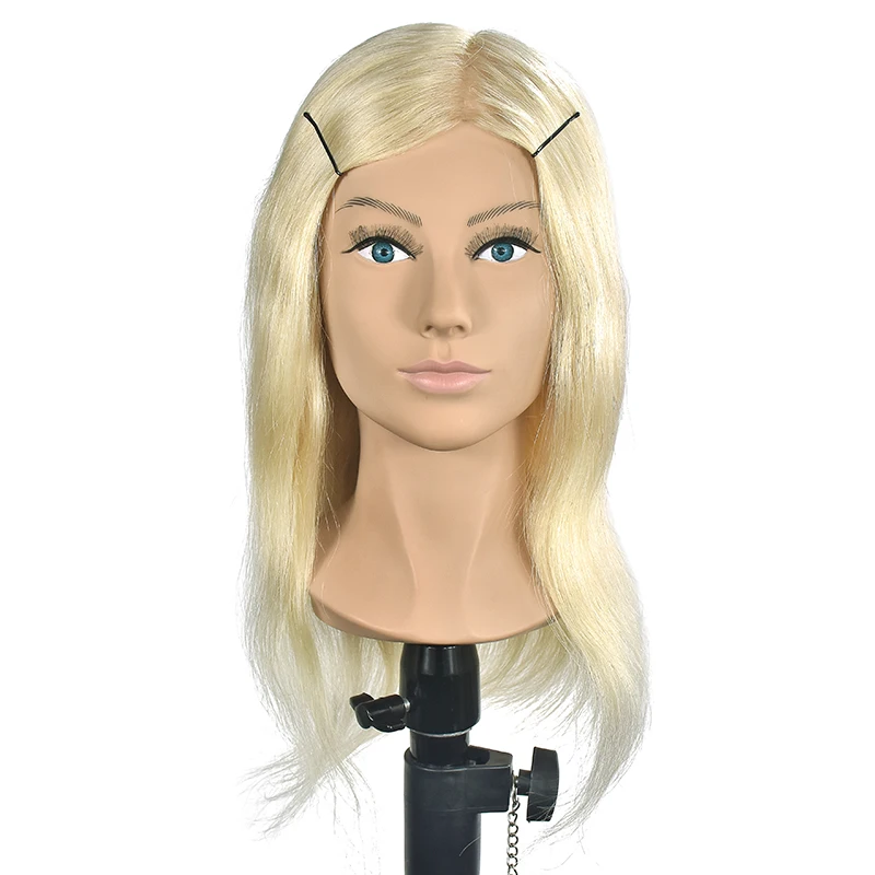 16inch Mannequin Head With 100% Human Hair Mannequin Training Head Hairdressing Training Heads with Real Hair Display Dolls