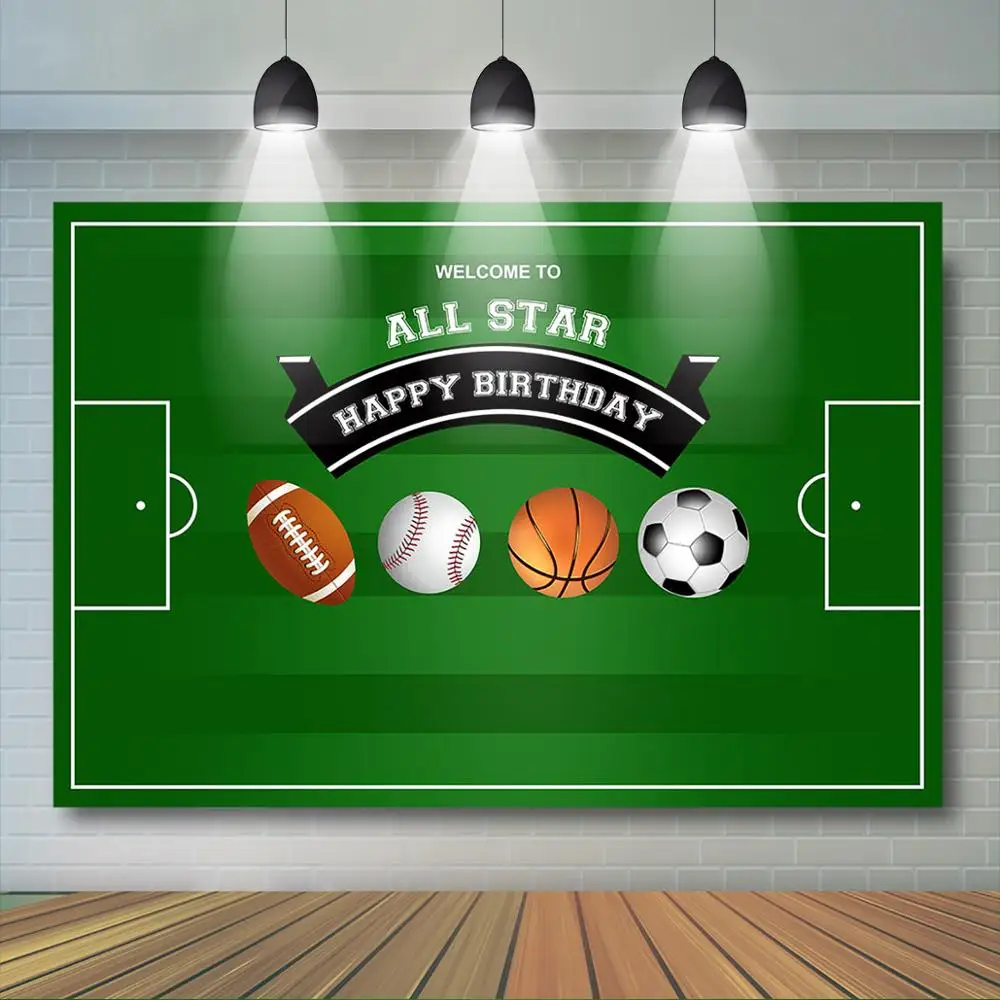 Football Field All Star Birthday Backdrop Sports Theme Boy's Birthday Party Decor Basketball Football Baseball Rugby Background