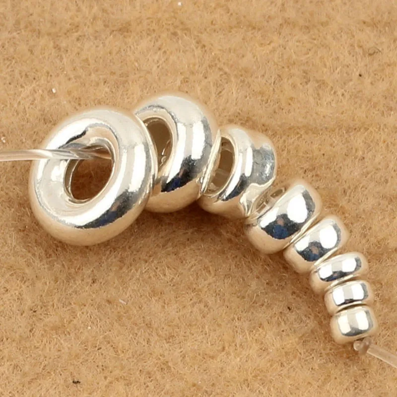 Genuine Real Pure Solid 925 Sterling Silver Beads Flat Round Loose Spacers Bead