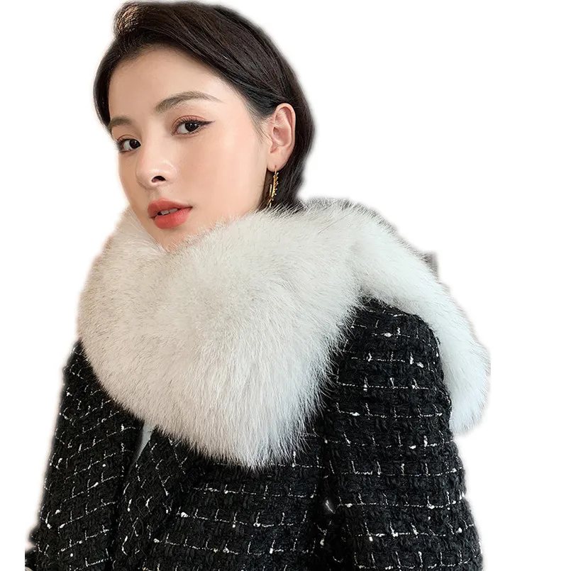 Women Genuine Fox Fur Scarf Neck Warmer Collar Winter Fashion White Wraps Accessories for Gift