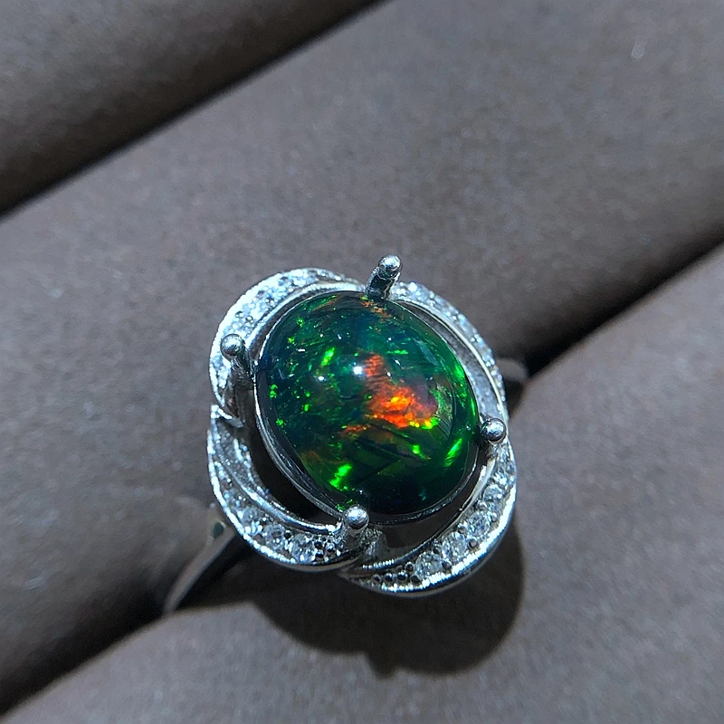 New products, natural black Opal ring, 925 silver inlay, hot selling. From Australia  Beautiful fire