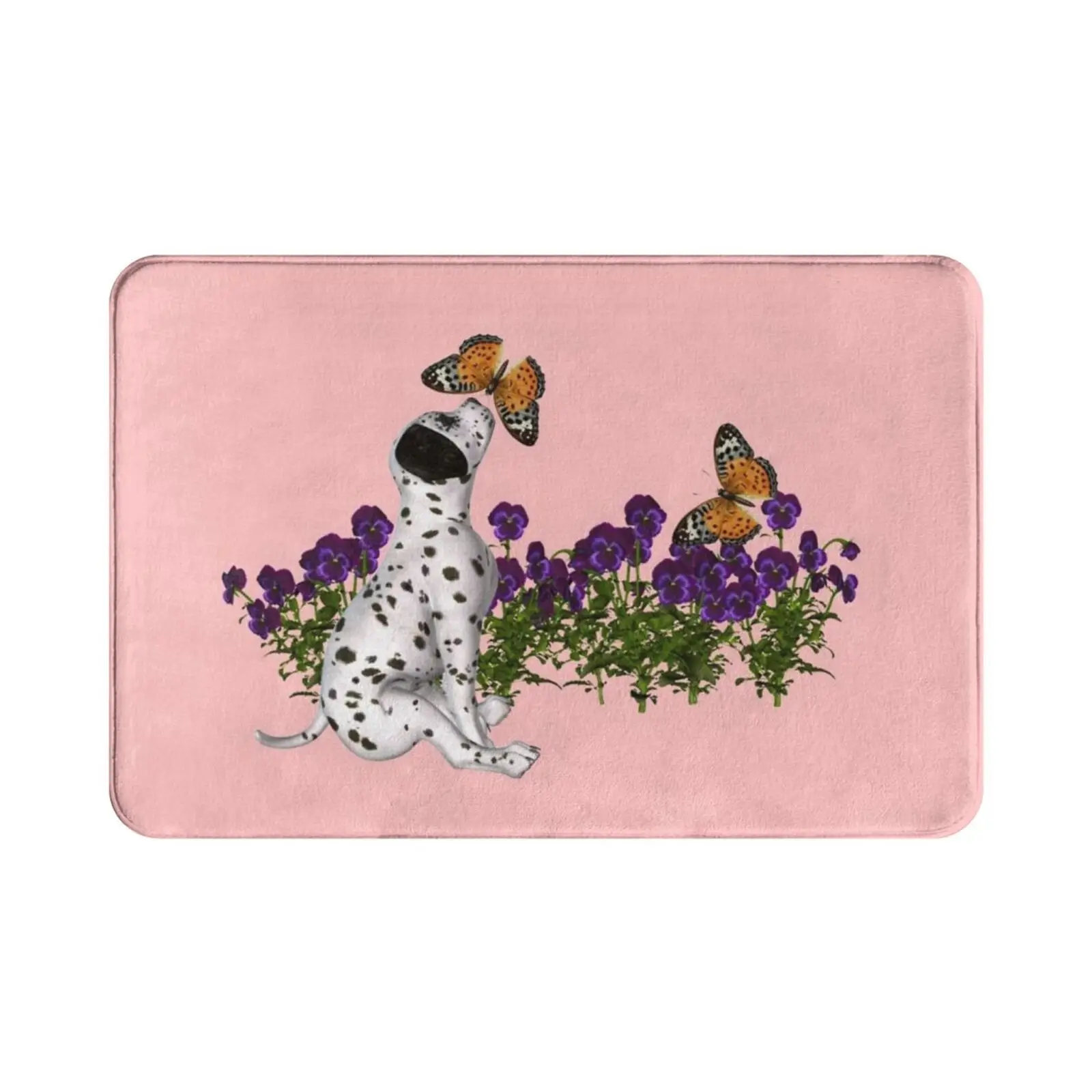 Dalmatian Puppy Butterflies Flowers Carpet Mat Rug Cushion Soft Non-Slip Animal Dog Puppy Cute Dalmatian Puppies