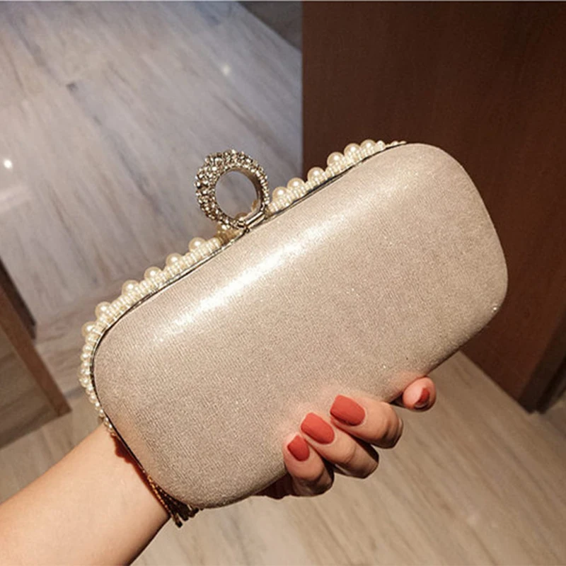 White Pearl Ring Clutch Handbags Women Rhinestone Tassel Clutches Purse Wedding Sac A Main Femme 2024 Luxury Party Bags Pouch