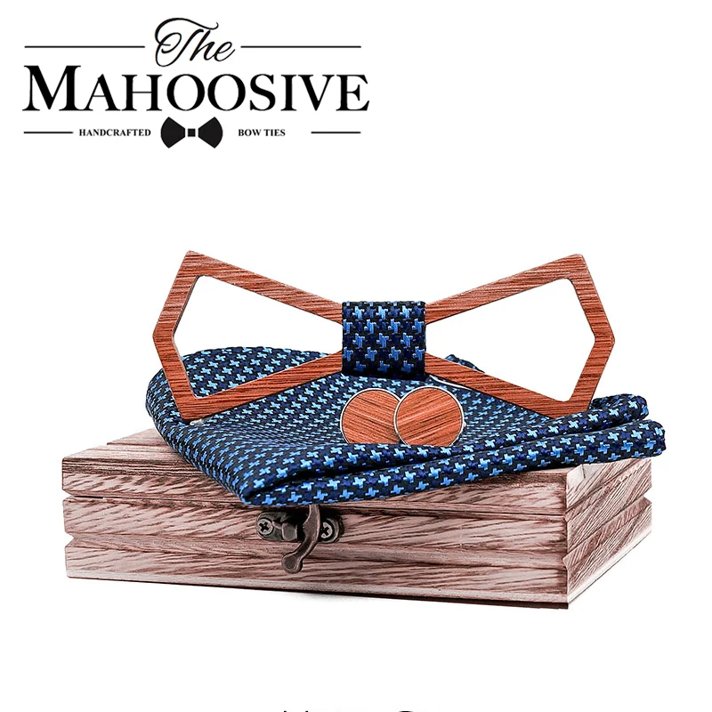 Mahoosive มาใหม่ล่าสุดผู้ชาย Bow Tie Shape Bowknots Hollow ตัดไม้ผูกโบว์สำหรับบุรุษสูทแต่งงาน