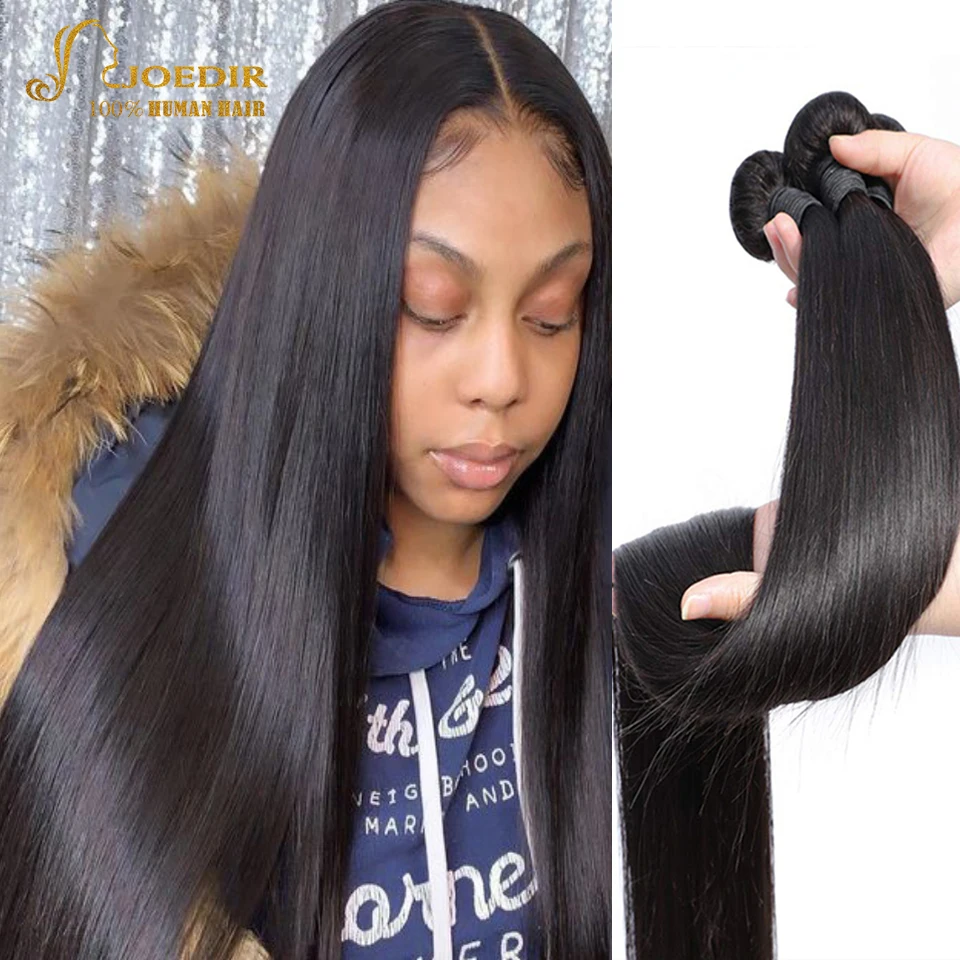 

Joedir 28 30 32 40 Inch Natural Color Brazilian Hair Weave 1 3 4 Bundles Straight 100% Remy Human Hair Extensions Weft Deals