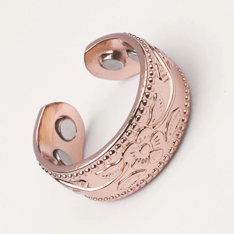 High Quality Copper Classic Carved Plum Blossom Magnetic Open Adjustable Ring Couple Light Luxury Elegant Jewelry Gift