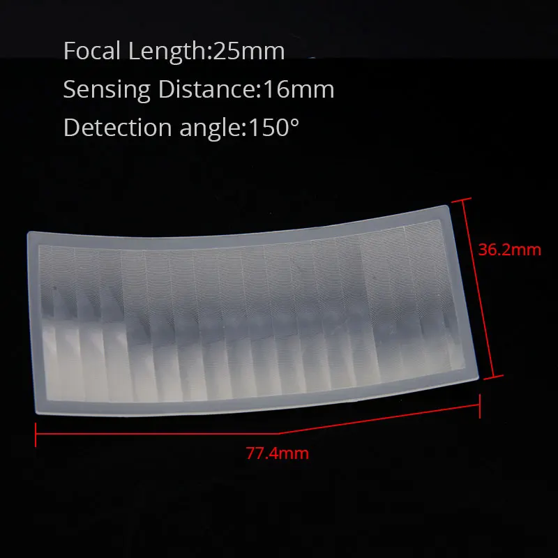 77.4x36.2mm PIR Human Body Infrared Induction Fresnel Lens Focal Length 25mm Sensing Distance 16m Optical HDPE Plastic Lenses