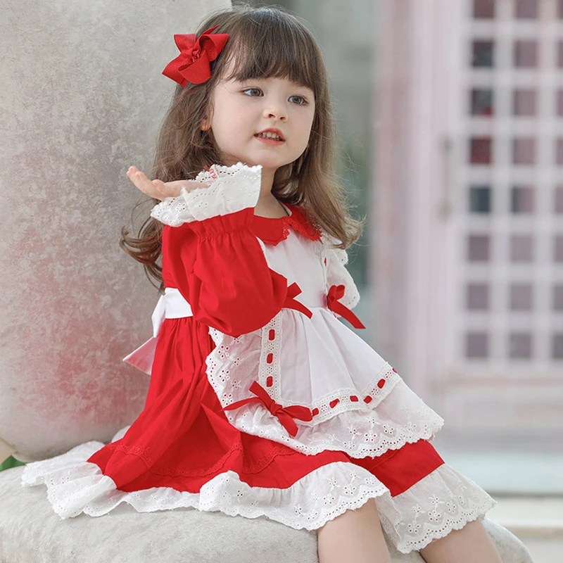 Boutique Infant Girls\' Dress 2020 Summer Spanish Court Style Toddler Long Sleeve Cotton Lace Clothes Child Princess High Quality