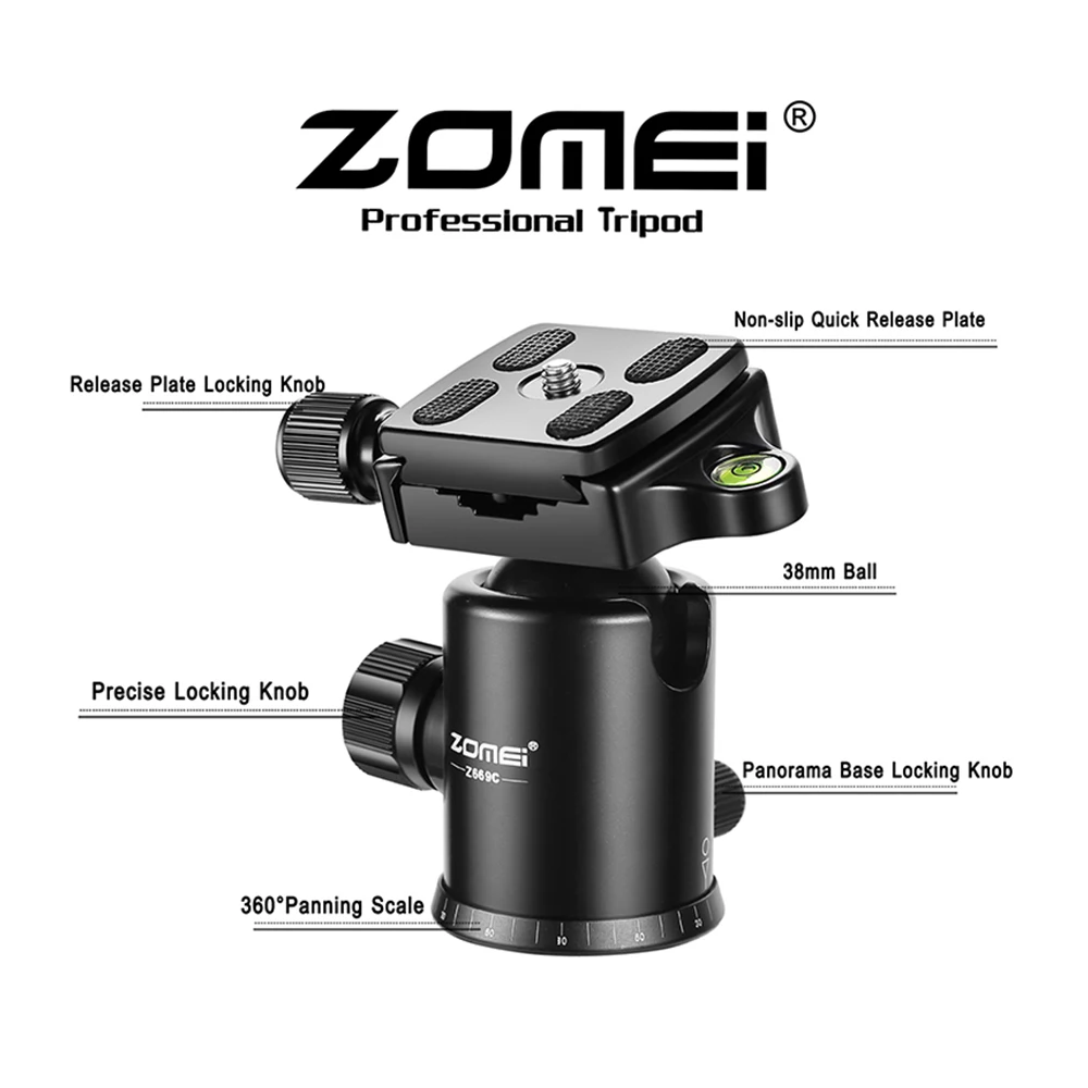 Zomei z669c profissional tripé de fibra carbono monopé compacto tripe suporte bola cabeça para viagens câmera digital dslr goprotriode