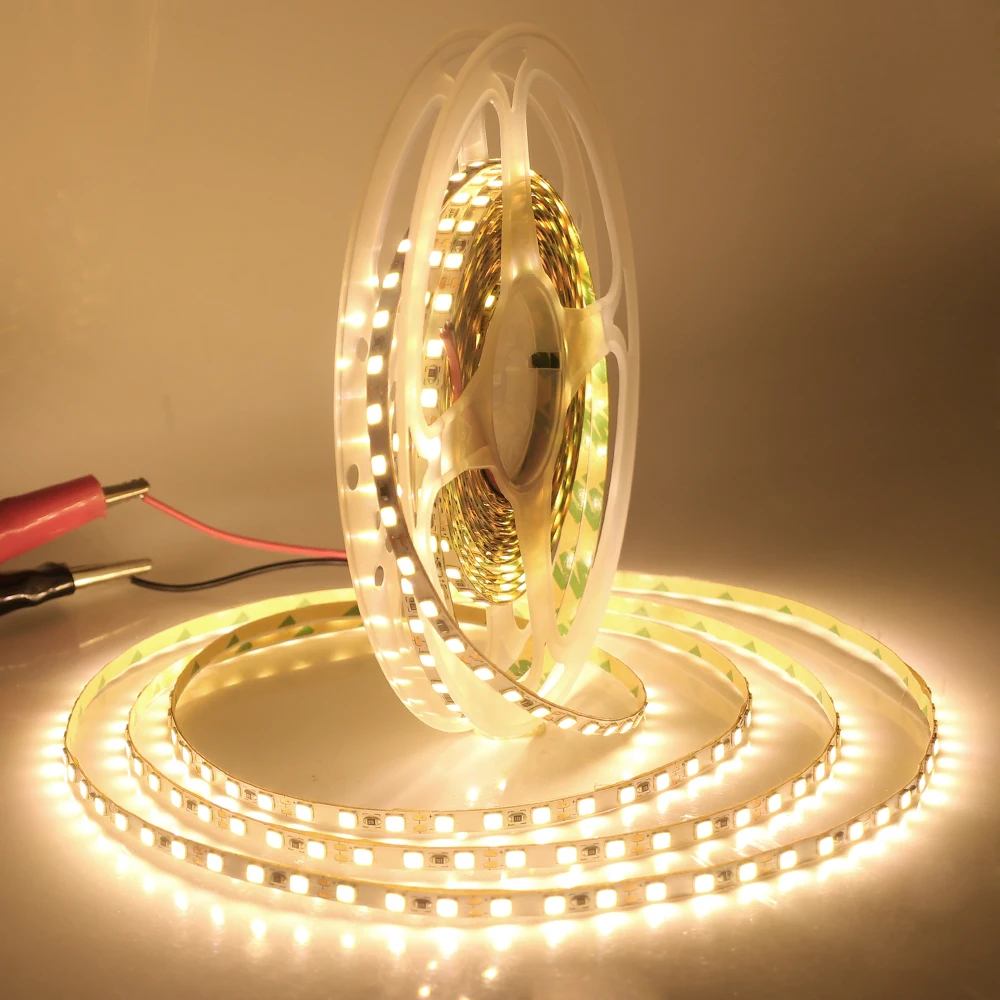 Bande lumineuse LED flexible, 5m, 2835 SMD, 120 gible/m, DC12V, 4mm, blanc naturel/blanc chaud