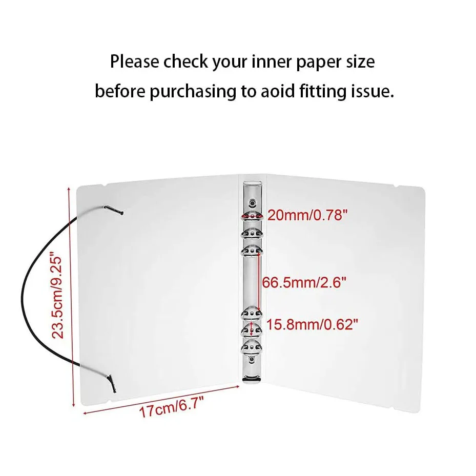 2 Pack A5 Translucent Plastic Waterproof Durable 6-Rings Binder Budget Fillable Protector Cover, for DIY Scrapbook Product Name