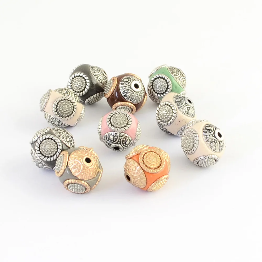 10pcs Handmade Indonesia Round Beads 14~16mm with Alloy Cores Beads for jewelry making DIY Decor Accessories Findings Hole:1.5mm