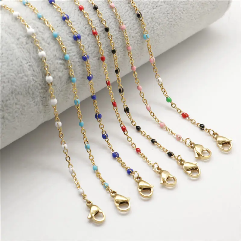 45cm/50cm/60cm Long 304 Stainless Steel Enamel Beads Link Cable Chain Necklace Chokers Necklaces For Chic Wedding Gift ,1 Piece