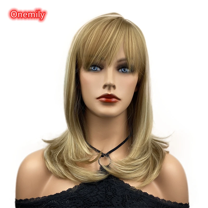 

Onemily 18 Inch Long Straight Blonde Fashion Wig for Women Heat Resistant Fiber Daily Wear