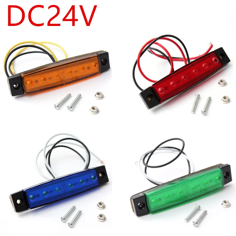 2pcs 6 LED Light SMD 24V White Red Yellow Blue Green Truck Trailer Pickup Side Marker Indicator Lamps Caravan Tractor Kart