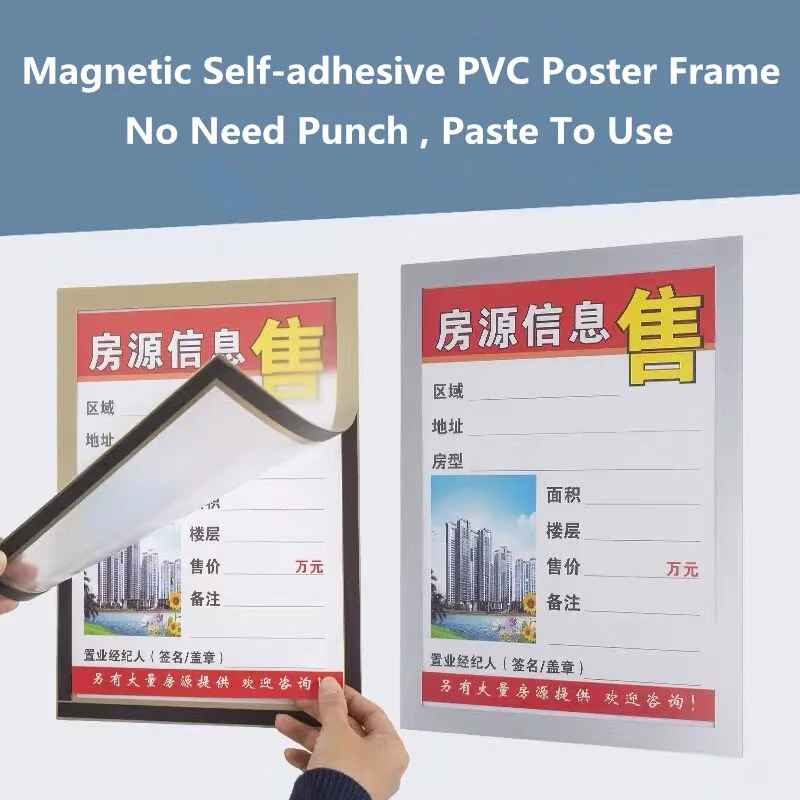 2 Pieces A4 Double Side Display Glass Photo Picture Sign Holder Magnetic Self-adhesive Refrigerator Advertising Poster PVC Frame