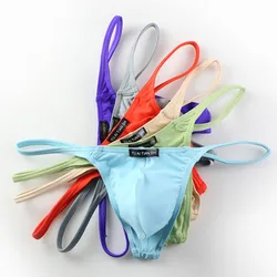 6 sztuk mężczyźni String seksowne Bikini majtki w jednolitym kolorze stringi i struny G seksowna bielizna sakiewka na penisa bielizna Jockstrap mężczyźni stringi Cueca